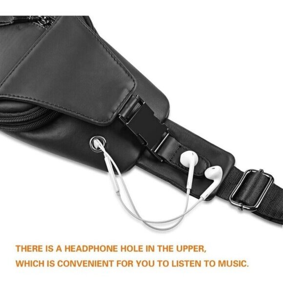 💫 Men Black Crossbody Bags Leather Sling Purse Chest Backpack Shoulder Bags - Picture 6 of 9